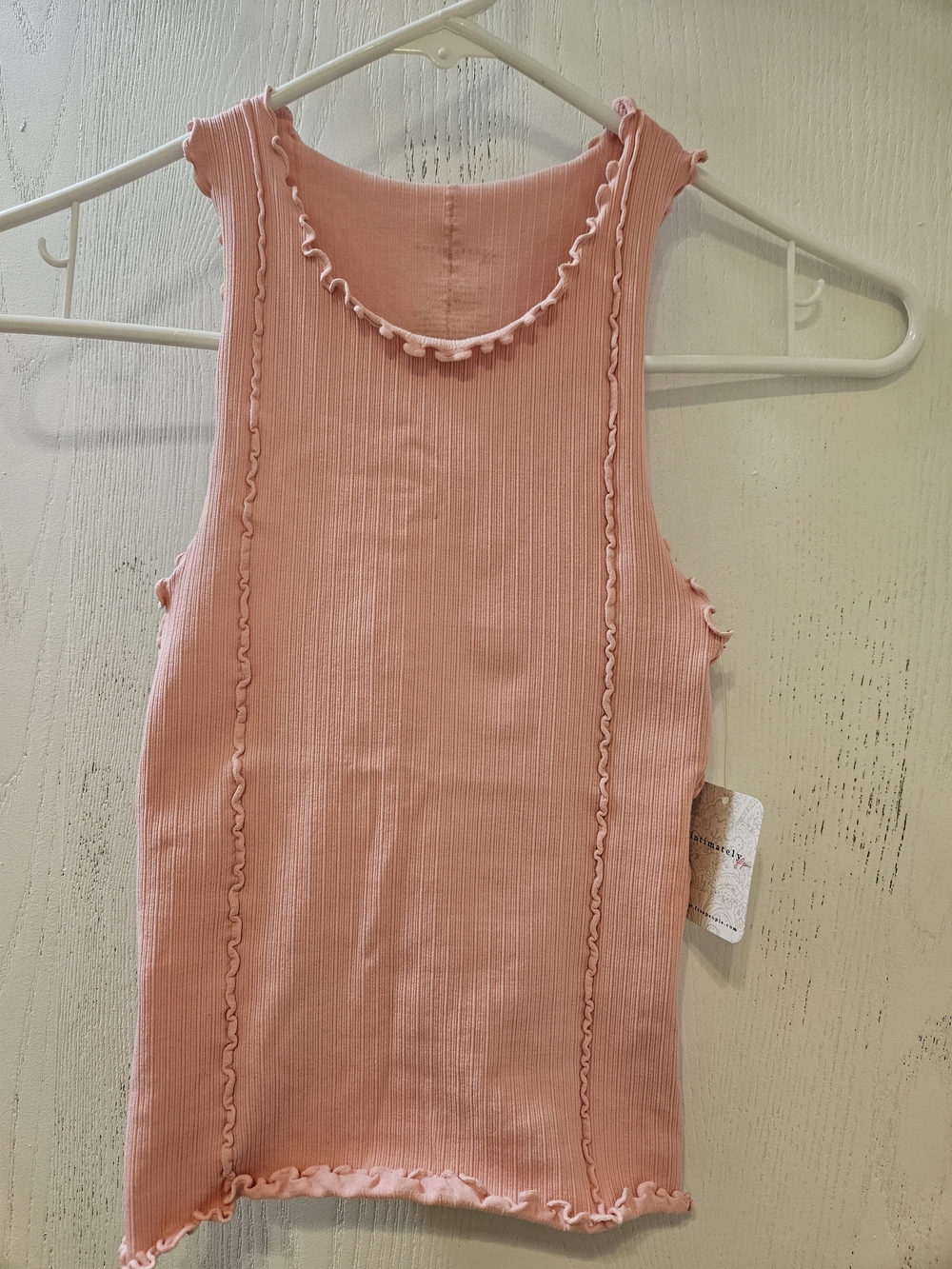Free People Intimately Ribbed Ruffle Lettuce Tank Top - Pink